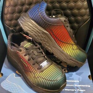 Skechers Shoes Women size 7.5 Elite Work Sneaker Slip Resist Black Rainbow